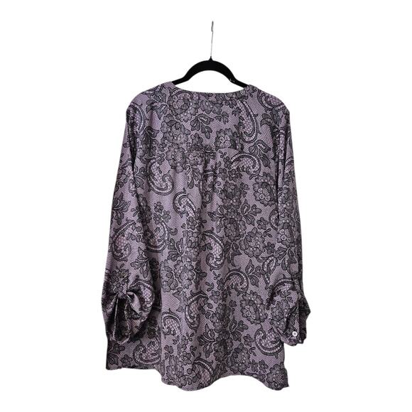 Croft & Barrow Womens 1X Blouse Top Purple Roll Tab Sleeves Pockets Split V-Neck - Picture 2 of 9